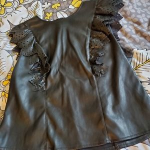 Black Faux Leather Ruffle Tank Top NWT